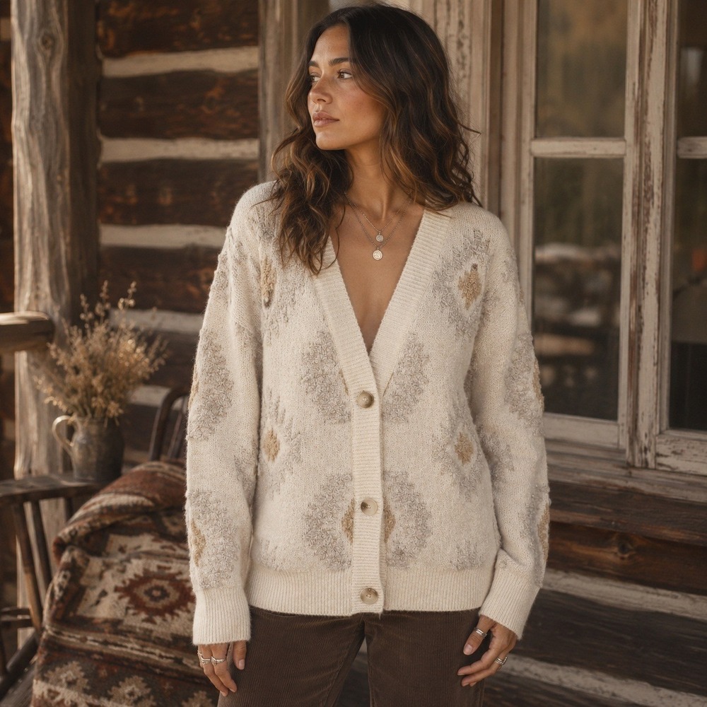 Womens Southwestern Aztec Oversized Cardigan Size Small 3D Knit Rustic Fall Cozy